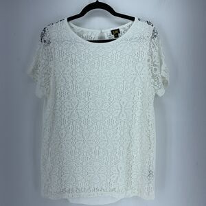 Lee Womens Large Tshirt Top‎ Feminine Lace Overlay Cottagecore Floral Pleated